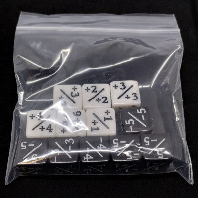 Positive and Negative Counter Dice - Black & White 16mm (Set of 12)