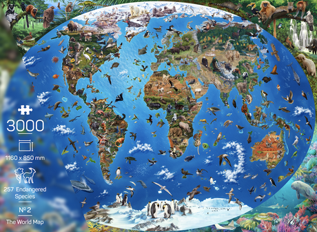 Treecer Puzzles - The Endangered Species Collection – Nr. 2 The World Map (3000 Pieces) (Import)