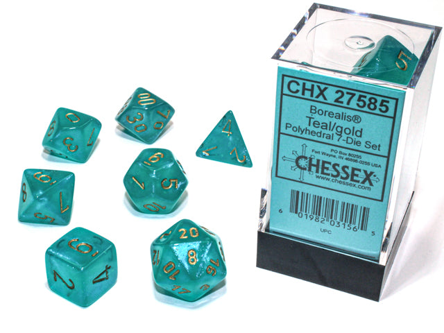 Chessex - 7-Dice Set - Borealis - Teal/Gold Luminary (Polyhedral)