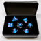 Plum Blossom Dice Kit - Blue with Pink Blossom in a Metal Box