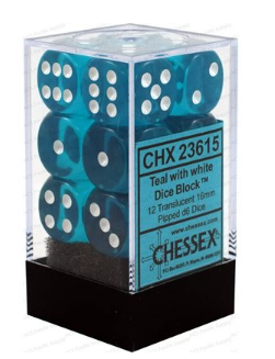 Chessex - Translucent: 12D6 Teal / White