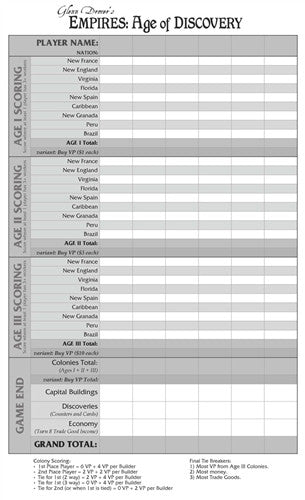 Glenn Drover's Empires: Age of Discovery - Extra Score Pad