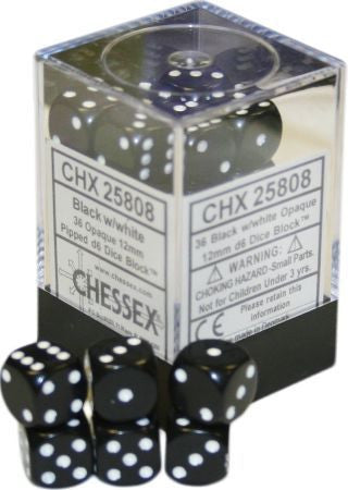 Chessex - 36D6 - Opaque -Black/White