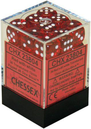 Chessex - 36D6 - Translucent - Red/White