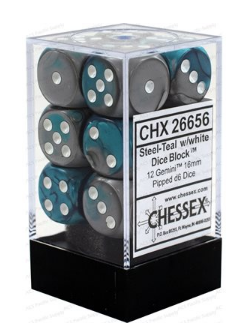 Chessex - Gemini: 12D6 Steel-Teal / White