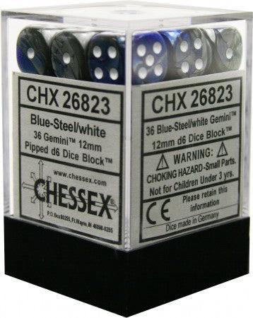 Chessex - 36D6 - Gemini Blue-Steel/White