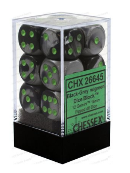 Chessex - Gemini: 12D6 Black-Grey / Green