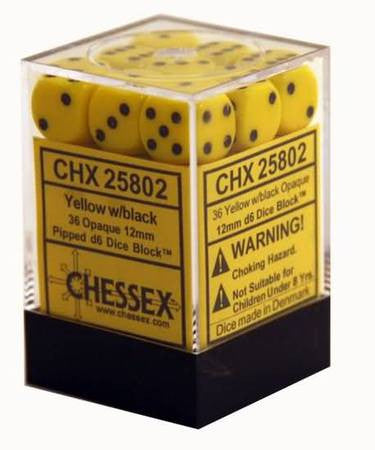 Chessex - 36D6 - Opaque - YELLOW/BLACK