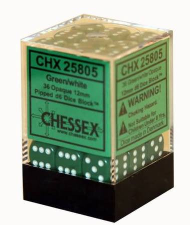 Chessex - 36D6 - Opaque - GREEN/WHITE