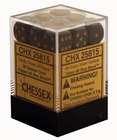 Chessex - 36D6 - Opaque -Dusty Green/Gold