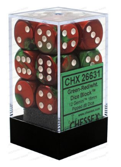Chessex - Gemini: 12D6 Green-Red / White
