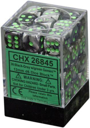 Chessex - 36D6 - Gemini - Black-Grey/Green