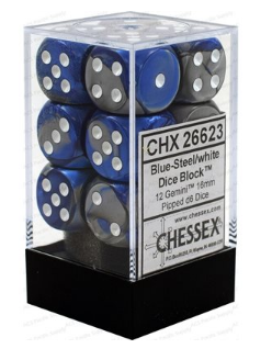 Chessex - Gemini: 12D6 Blue-Steel / White