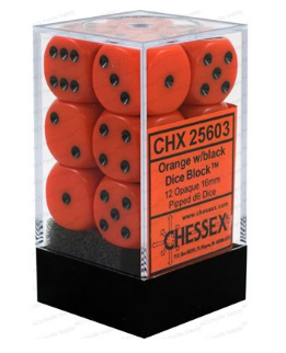 Chessex - Opaque: 12D6 Orange / Black
