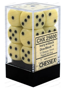 Chessex - Opaque: 12D6 Ivory / Black
