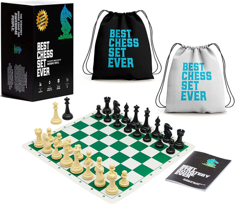 Best Chess Set Ever: Black/Natural with Dual Sided Board (4X Weight)
