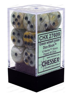 Chessex - Marble: 12D6 Green / Dark Green