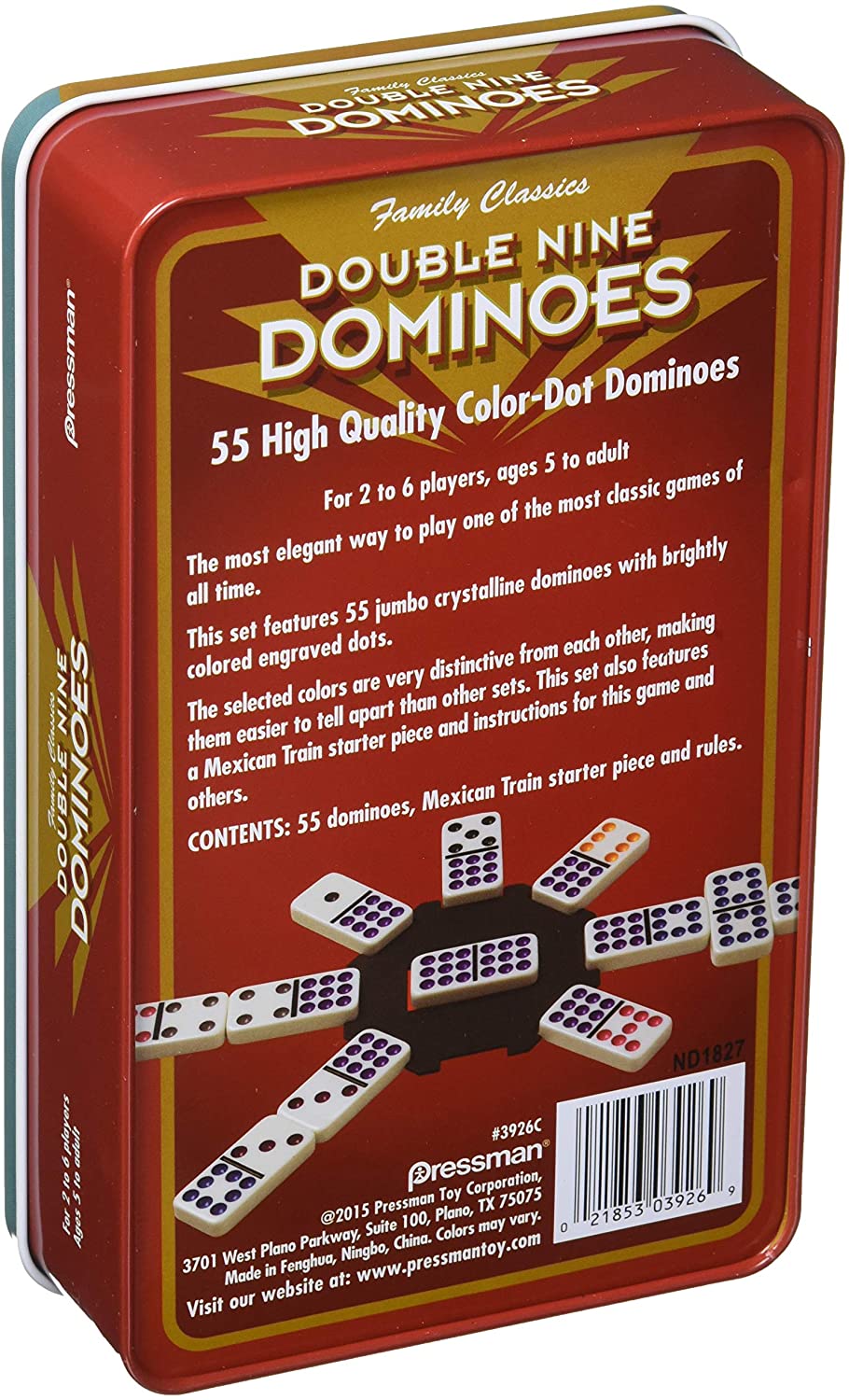 Double Nine Color Dot Dominoes in Tin