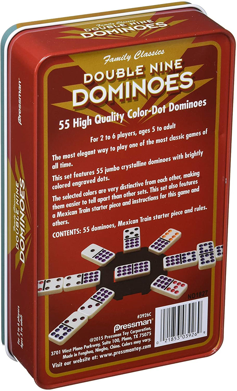Double Nine Color Dot Dominoes in Tin