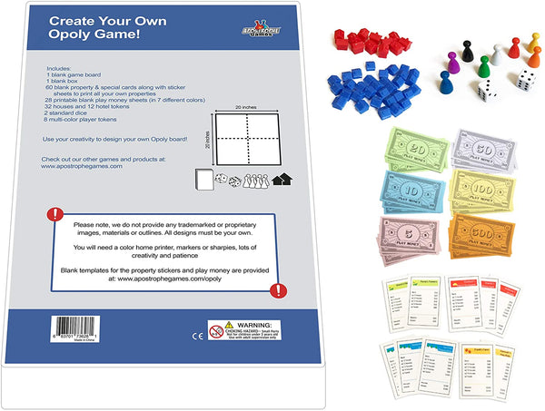 Apostrophe Games - Create Your Own Opoly Game (Blank Game Board, Box & Opoly Accessories)