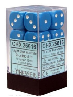 Chessex - Opaque: 12D6 Light Blue / White