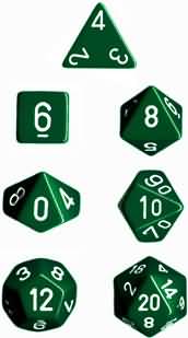 Chessex - 7-Dice Set - Opaque - Green/White