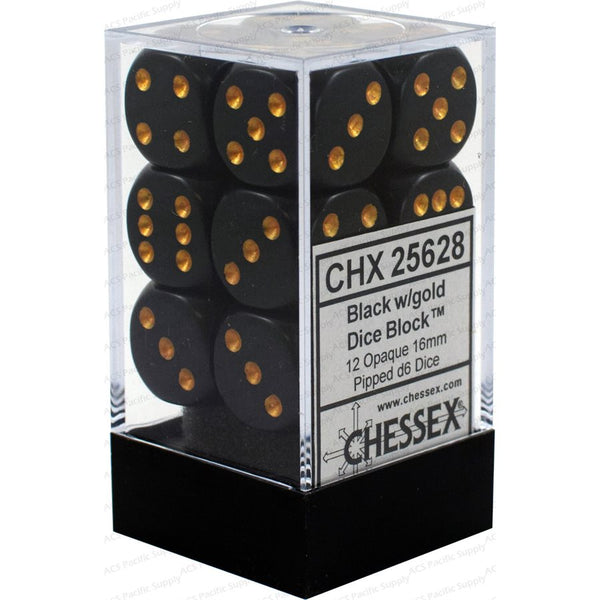 Chessex - Opaque: 12D6 Black / Gold