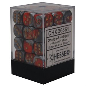 Chessex - 36D6 - Gemini - Orange-Steel/Gold