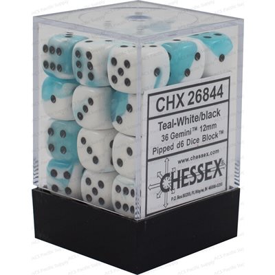 Chessex - 36D6 - Gemini - White-Teal/Black