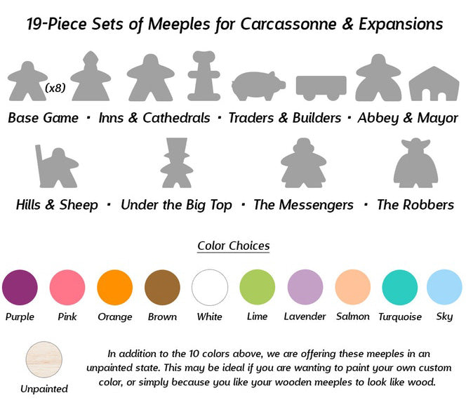MeepleSource - 19-Piece Set of Purple Meeples (Compatible with Carcassonne & Expansions)