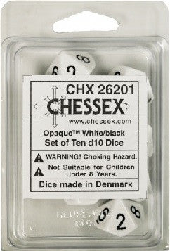 Chessex - 10D10 - Opaque - White/Black
