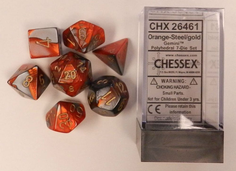 Chessex - 7-Dice Set - Gemini - Orange-Steel/Gold