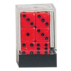 D6 Opaque Dice: 12pc 16mm (Red/Black)