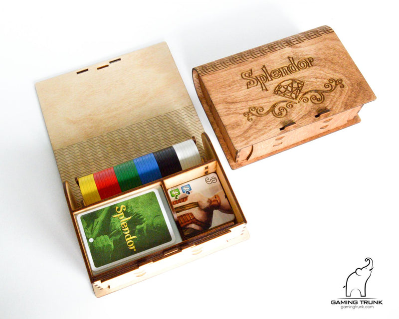 Gaming Trunk - Splendid Box for Sleeved Cards, for Splendor plus Nobles Promo Tiles Case (Walnut)