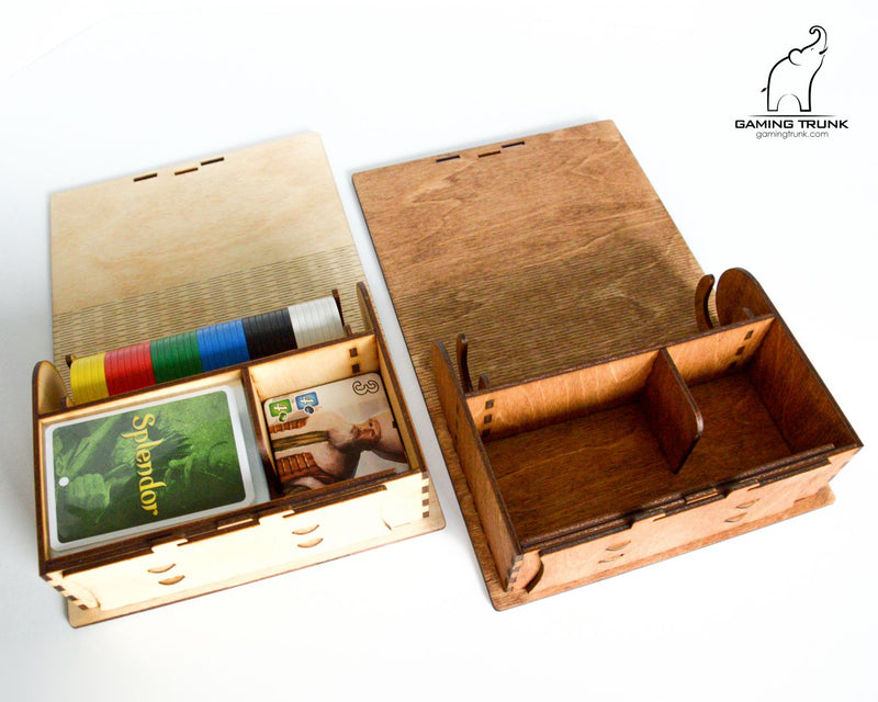 Gaming Trunk - Splendid Box for Sleeved Cards, for Splendor plus Nobles Promo Tiles Case (Walnut)