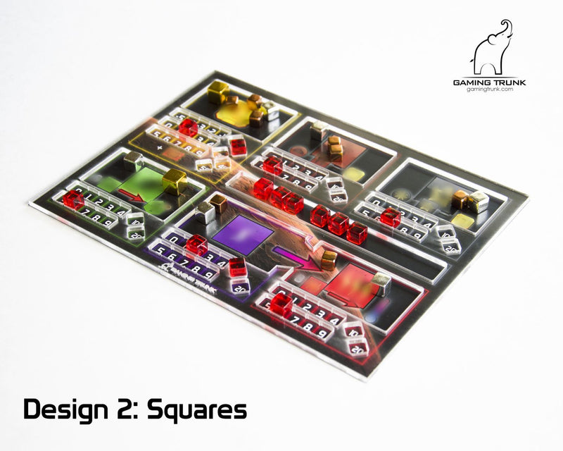 Gaming Trunk - Acrylic single sided overlay for Terraforming Mars™ player mats. Design 2 - SQUARES
