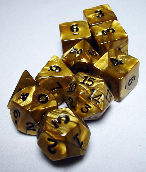 Dice Set - Olympic Pearl 10pc - Gold (Hook Top Tube)