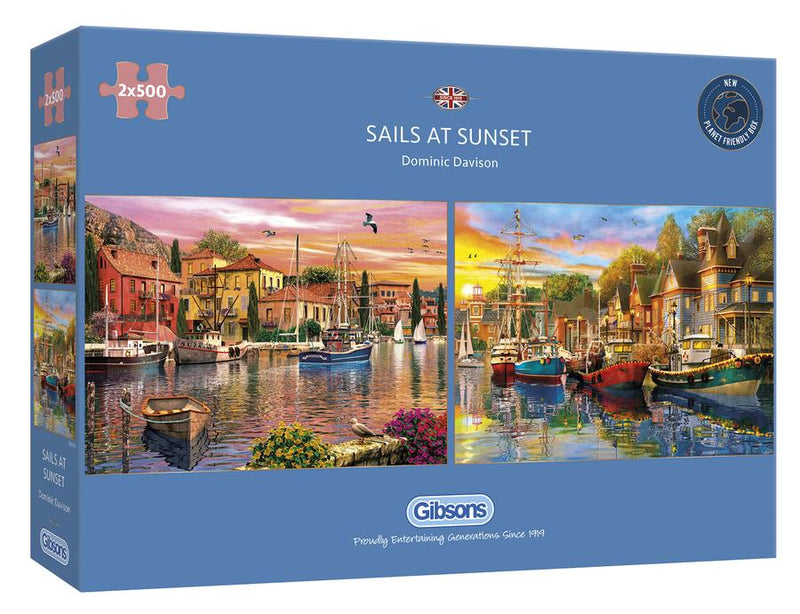 Puzzle - Gibsons - Sails at Sunset: 2 Puzzles (500 Pieces)