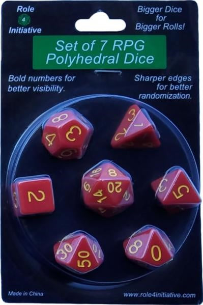 Role 4 Initiative Polyhedral 7 Dice Set: Opaque Red with Gold Numbers