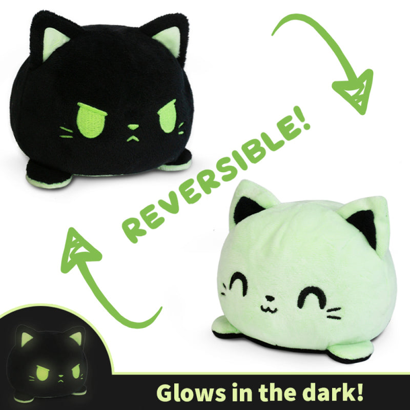 Reversible Cat Plushie Glow in the Dark (Happy Green+Angry Black)