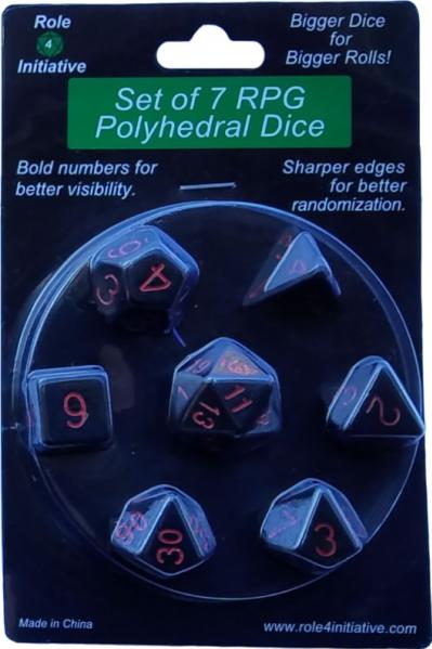 Role 4 Initiative Polyhedral 7 Dice Set: Opaque Black with Red Numbers