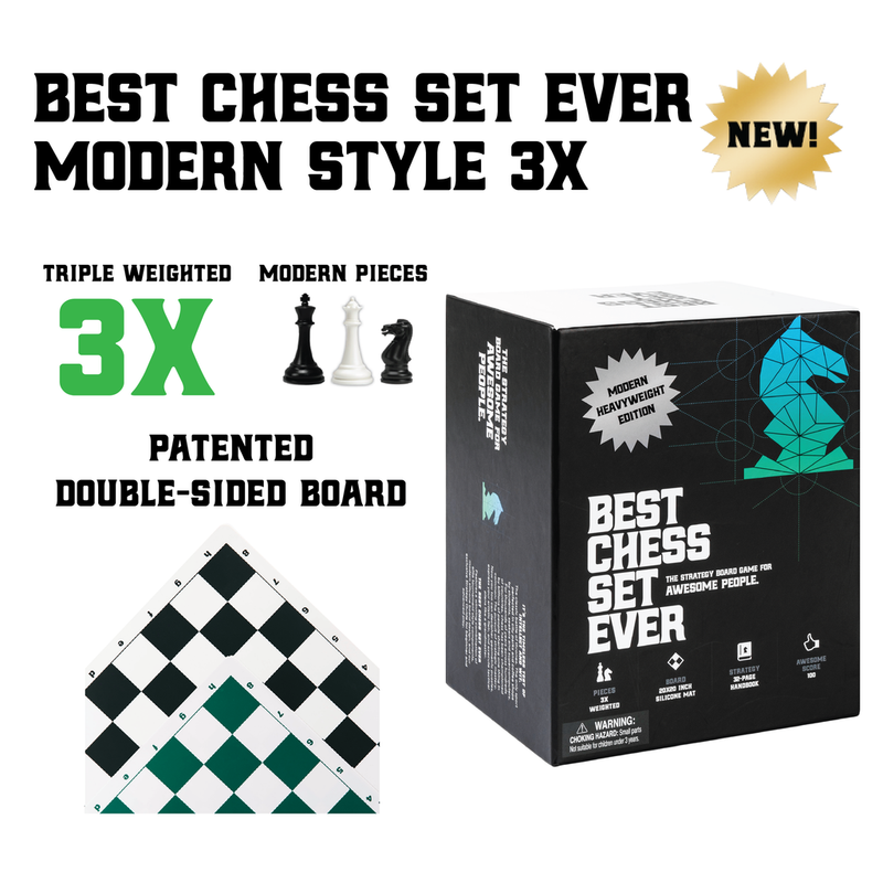 Best Chess Set Ever Modern Style (Black and Green Reversible) (3x Weight)