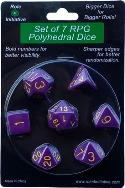 Role 4 Initiative Polyhedral 7 Dice Set: Opaque Dark Purple with Gold Numbers