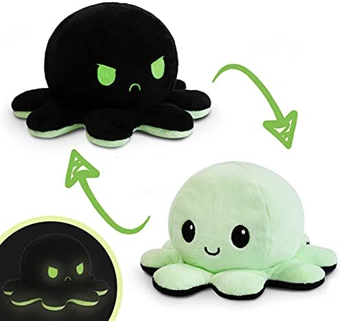 Reversible Octopus Plushie Glow in the Dark (Happy Green+Angry Black)
