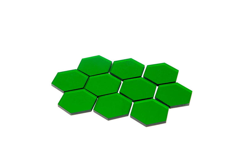 Broken Token - Transparent Green 34mm Hex Tiles (10)