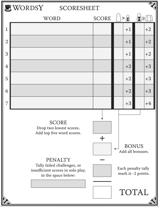 Wordsy - Laminated Scoresheets