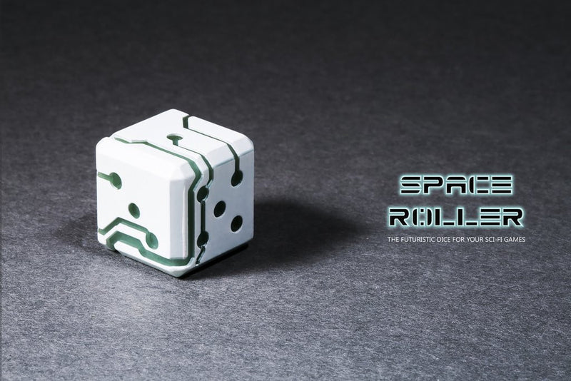 Space Roller Dice - Blue Glow White Finish Space Roller Dice