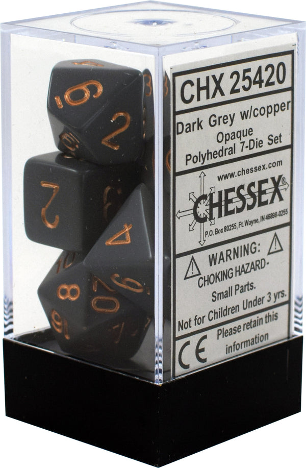 Chessex - 7 Piece - Opaque - DARK GREY/COPPER