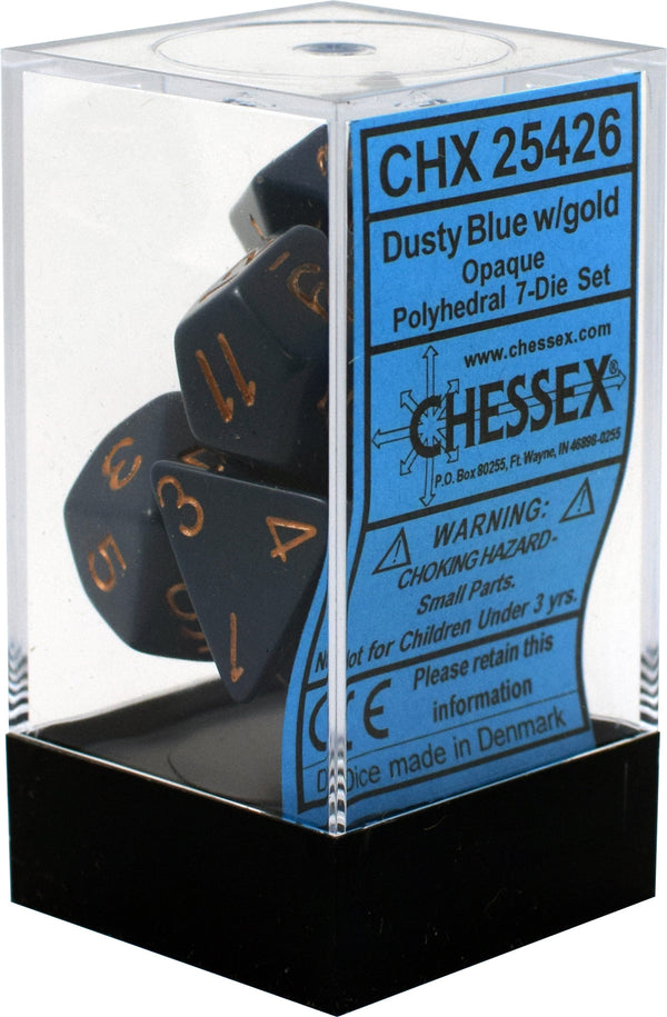 Chessex - 7 Piece - Opaque - DUSTY BLUE/GOLD