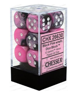 Chessex - Gemini: 12D6 Black-Pink / White